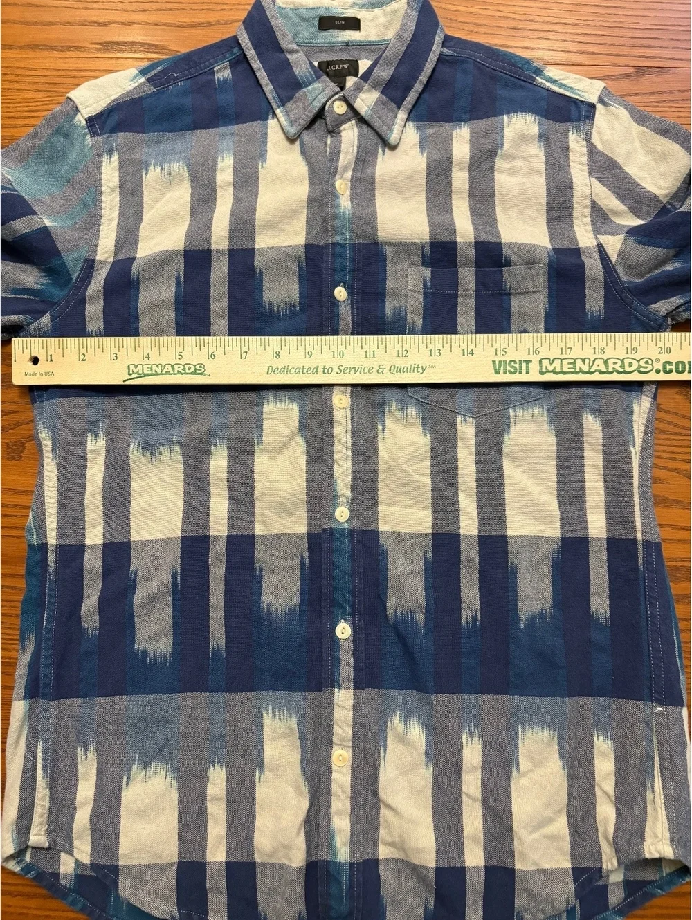 J.Crew Men's Medium Slim Fit Blue White Ikat Plaid Button Down Shirt Long Sleeve